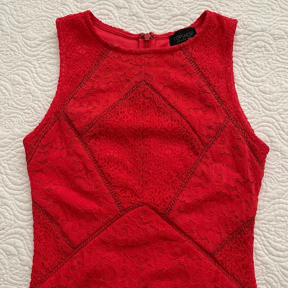 TOPSHOP Dress Red Lace Bodycon US 6 (Euro 38) - Picture 5 of 16